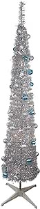6' Pre-Lit Silver and Blue Pre-Decorated Pop-Up Artificial Christmas Tree