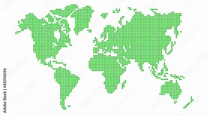 Animated green world map from point pattern. Vector illustration isolated on a white background.