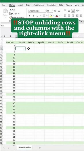 Unhide ALL rows and columns in Excel with just ONE click