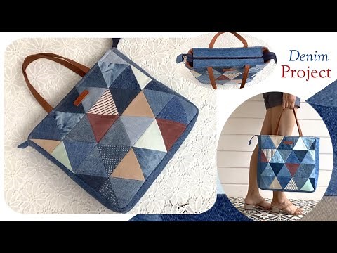 how to sew a denim tote bag with zipper tutorial , diy tote bag with zipper ideas ,denim reuse ideas