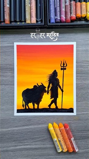 🔱 How to Draw Lord Shiva with Nandi 🕉️ | Easy Oil Pastel Art