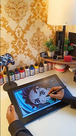 Drawing Tanjiro Digitally on Bosto X5 #tanjiro #demonslayerart #tanjirokamado