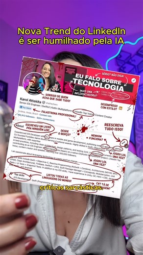 Attekita Dev 💻 on Instagram: "Vou precisar de TERAPIA! Se você quer participar dessa trend seguem 2 prompts: Um mais tranquilo: “Critique a captura de tela do meu perfil do LinkedIn, sobreponha-o com rabiscos insanos, tinta vermelha, desenhos, observações e comentários em portuguêso” Agora se você tiver com a terapia em dia usa esse: “Critique a captura de tela do meu perfil do LinkedIn, sobreponha-o com rabiscos insanos, tinta vermelha, desenhos, observações e comentários em português e seja s