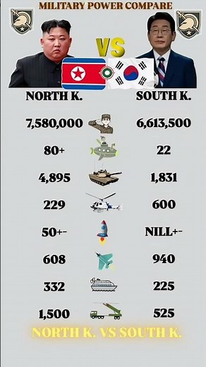 North Korea vs South Korea Military Data Comparison 2026 🌍 | Army, Airforce, Navy Stats #shorts