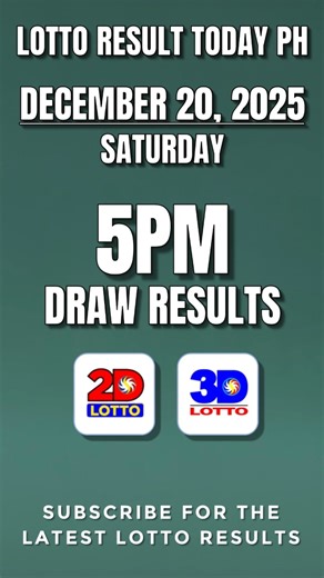 PCSO 2D 3D Lotto Result Today 5pm Draw December 20 2025