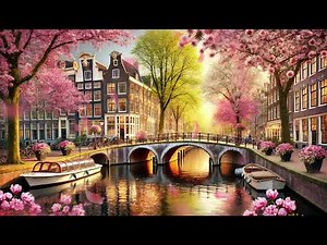 Springtime Jazz | Relaxing Jazz Music with Falling Petals & Cozy Canal View