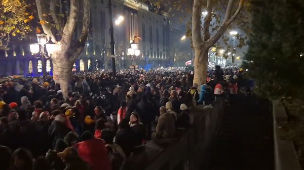 Protesters gather, stones thrown, windows shattered in Tbilisi, Georgia