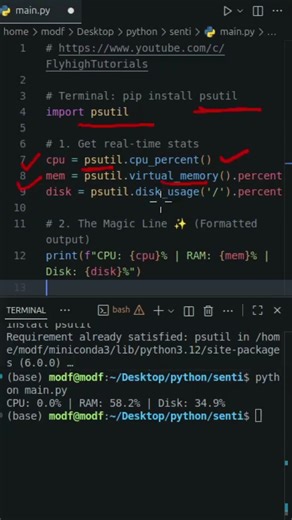 PC Slow? Check Performance in 3 Lines of Python!🤯 #python #coding #programming #ai #techshorts #code