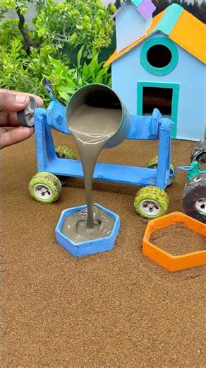 💥 Mini Tractor Digging and Pouring Cement 🚜 | Handmade DIY Construction Equipment #Shorts