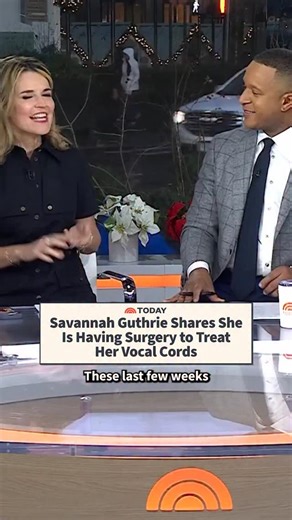 TODAY on Instagram: "Savannah Guthrie announced Dec. 19 on TODAY that she will undergo surgery on her vocal cords. “Some of you have noticed that my voice has been very scratchy and started to crack a little bit like Peter Brady, who was going through a change,” Savannah said, referring to a “Brady Bunch” clip the show played featuring that character’s voice cracking while he sang. “Well, I have found out what it is. I have vocal nodules, and now I also have a polyp. It’s not a big, big deal, bu