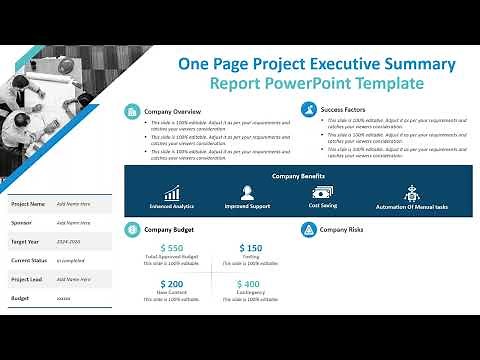 One Page Project Executive Summary Report PowerPoint Template | Kridha Graphics