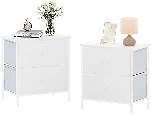 BOLUO White Nightstands Set of 2 - Nightstand and Dresser Sets Night Stand Dresser for Bedroom End Table with Fabric Drawers Organizer Modern