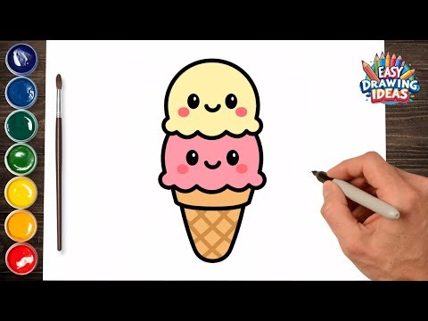 How to Draw a Cute Ice Cream Cone - Easy Kawaii Drawing for Kids & Beginners