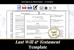 EDITABLE Last Will and Testament Template, Living Will and Trust, Will Document, Legal Will Template, End of Life, Wills, Instant Download - Etsy