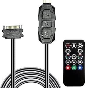 ARGB Controller Kit for PC RGB Case Fans, ARGB Splitter, SATA Power RGB Fan Controller, Computer ARGB Fans Hub Control RGB and Single Light Effect , 14 Key Remote Control Switch Colors RGB Fan hub