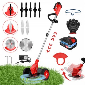 Electric Cordless Grass Trimmer, Cordless Weed Eaters Wacker, 24V 650W Battery Operated Weedeaters, Weed Lawn Edger Eater, Electric Grass Cuting Machine with Wheels for Garden Use