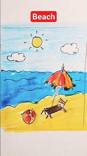 How to draw a beach? ocean drawing tutorial for beginners