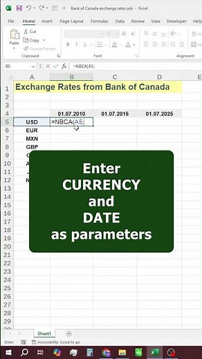 🇨🇦💲 Currency Exchange Rates - Bank of Canada 🍁 in Excel (NBCA)