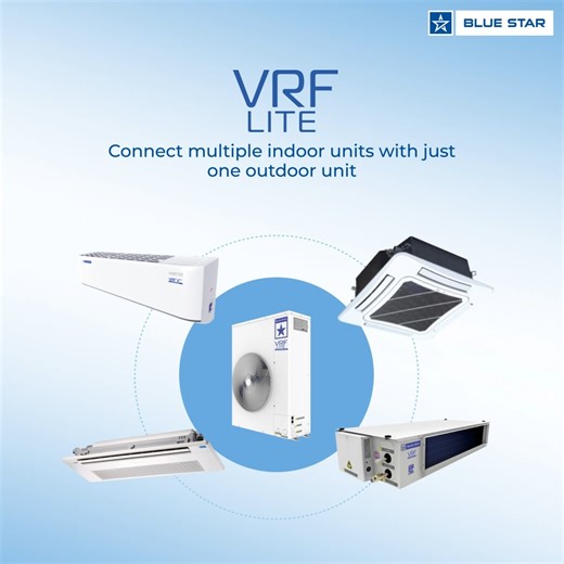 Maximize efficiency with Blue Star VRF Lite. Link up to 4 indoor units seamlessly to a single outdoor unit. Save space, amplify aesthetics of your house exteriors and also increase cooling efficiency like never before. #BlueStar #VRFLite #CoolingEfficiency | Blue Star Limited