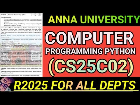 Computer Programming:Python Regulation 2025 Anna University |CS25C02 #cs25c02 #pythonprogram #r2025
