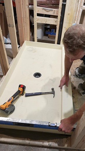 Tile Redi Pan Install 🔥🔥 #diy #tile #shower #homeimprovement #bathro...