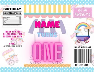 Candy Land & Ice Cream Party Chip Bag Editable Template | Digital Party Favor File | Instant Download - Etsy