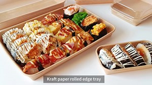 Disposable Kraft Paper Clear Plastic Combo-Pastry Dessert Tiramisu Cake Sushi Takeaway Catering Container Packaging Box Catering