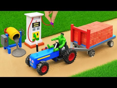 DIY Tractor Mini Petrol Pump 🚜 Making Bricks Road & Bridge | Science Construction Project