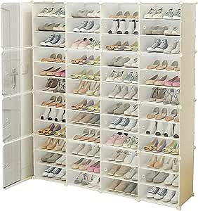 12 Tier Portable Shoe Shelf Storage Shoe Rack Organizer 96 Pair Shoe Storage Cabinet with Transparent Door Easy Assembly Plastic Stackable Shoe Box Free Standing DIY Expandable Large Capacity