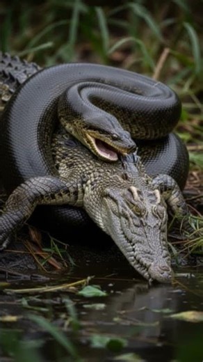 snake eating crocodile#viral#viralvideo #DreamScreenAI