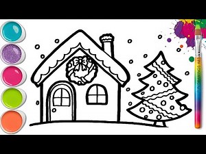 Christmas House & Tree Drawing 🏠🎄 Draw and Paint Easy Step by Step Tutorial