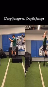 Drop jumps vs. Depth Jumps. So many misunderstand & incorrectly use them… Let’s talk about it! Both involve the idea of falling from a raised surface, making ground contact & moving into a subsequent jump However, they are VERY different in terms of what they accomplish & why we should use them! Drop Jumps: - Smaller drop height/GCT - knee bend - Maximize output via big collision - Helpful for peak output | Challenger Strength