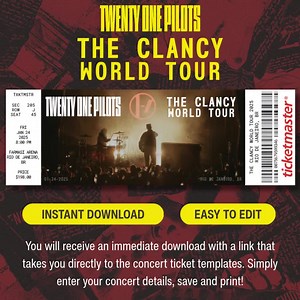 Modèle de Billet de concert Twenty One Pilots : tournée mondiale de Clancy (téléchargement numérique) - Etsy France