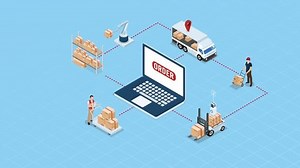 Global logistics solutions concept with Smart Logistics, Business logistics, Warehouse Logistic, Online delivery, Export and Import. 2D isometric Animation
