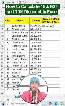✅ How to Calculate 18% GST and 10% Discount in Excel | Step by Step #excelhacks