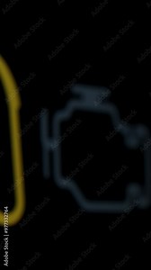 Vertical video. Flashing Yellow Fuel Pump Icon Indicates Low Fuel, Signaling the Need to Refuel to Avoid Running Out of Gas. Slider