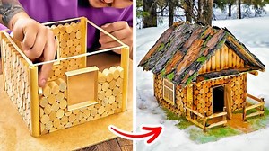 Building a Mini Log Cabin from Tree Branches