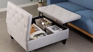 VOWNER Large Square Storage Ottoman with Lift Top Tufted Upholstered Ottoman Coffee Table, Oversized Ottomans with Storage Toy Box for Living Room, Red Brown Leather