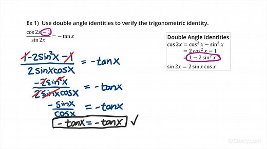 How to Prove Trigonometric Identities Using Double-Angle Properties | Trigonometry | Study.com