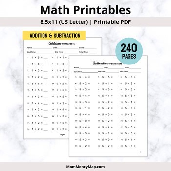 Math Worksheets Printable PDF - Addition and Subtraction | Math Facts Practice
