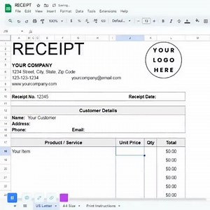 Receipt Template Excel, Printable Receipt, Google Sheets, Payment Receipt, Simple Receipt Form, Editable Invoice, Sales Receipt, Voucher - Etsy