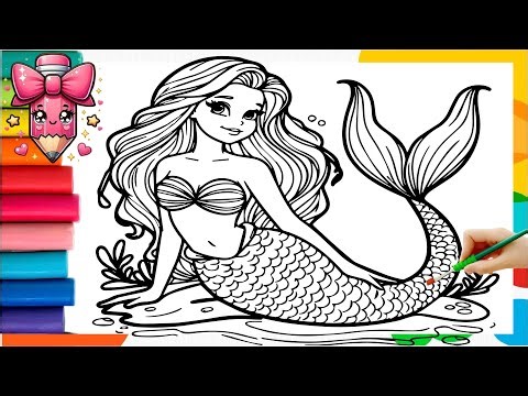 Drawing and Coloring a Cute Mermaid 🧜‍♀️🌊🐚🌈 Drawings for Kids
