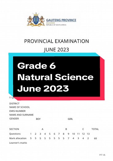 Grade 6 Natural Science June 2023 Exam Past Papers