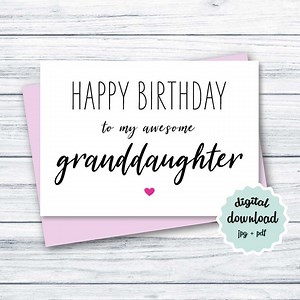 Birthday Card Granddaughter PRINTABLE Happy Birthday to My Awesome Granddaughter, Cute Birthday Card for Granddaughter INSTANT DOWNLOAD - Etsy