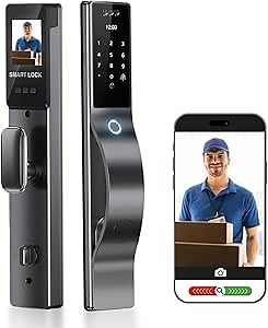 Smart Door Lock with Camera: 3D Face Recognition, Keyless Biometric Door Lock with Fingerprint, Passcode, IC Card, Mechanical Key, Doorbell, WiShome App, Auto-Lock, Front Door Lock