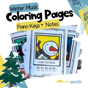 Winter Music Coloring Pages | Snowman Color by Note & Piano Keys Worksheets