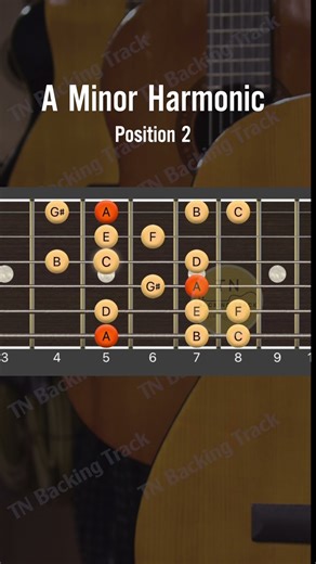 A minor harmonic position 2 - guitar for beginner | TN Backing Track Guitar