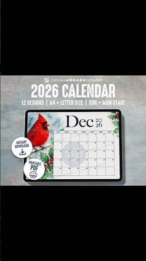 2026 Printable Calendar | Watercolor Seasonal Birds | A4 PDF Digital Download | Desk & Wall Calendar