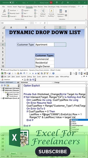📋 Dynamic drop-downs in 60 seconds. Why settle for static lists when Excel can grow with your data? One formula, one VBA tweak — and your drop-down updates itself like magic. ✨ #ExcelTips #DataValidation #VBATricks #ExcelShorts | Excel For Freelancers