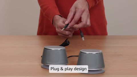 Amazon Basics Stereo 2.0 Speakers for PC or Laptop with Volume Control, 3.5mm Aux input, USB-Powered, 1 Pair, Silver